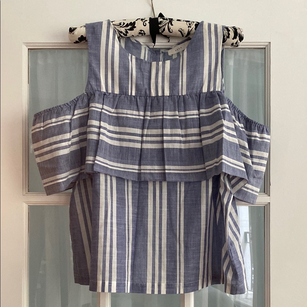 Blue and White Striped Women's Top